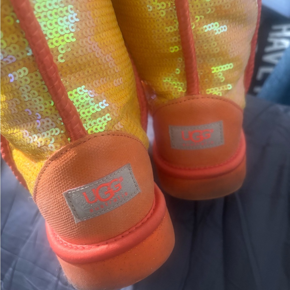 UGG Sequin Yellow and Orange Short Boots - Picture 3 of 6
